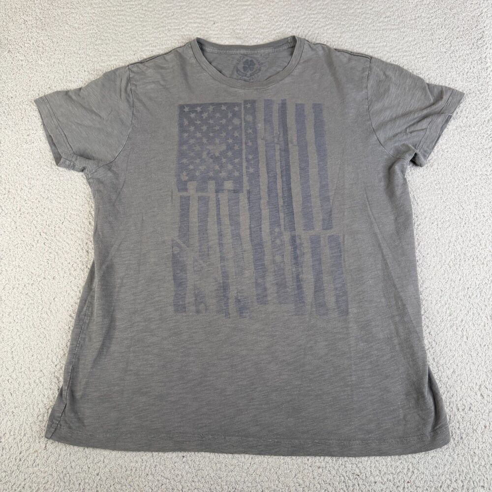 LUCKY BRAND Shirt Men L Gray American Flag Graphic Short Sleeve Stretch Crewneck